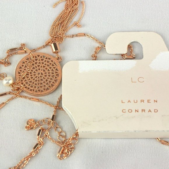 LC Lauren Conrad 32-35" Long Copper-Tone Dream Catcher Tassel Necklace Pearl - Picture 4 of 4